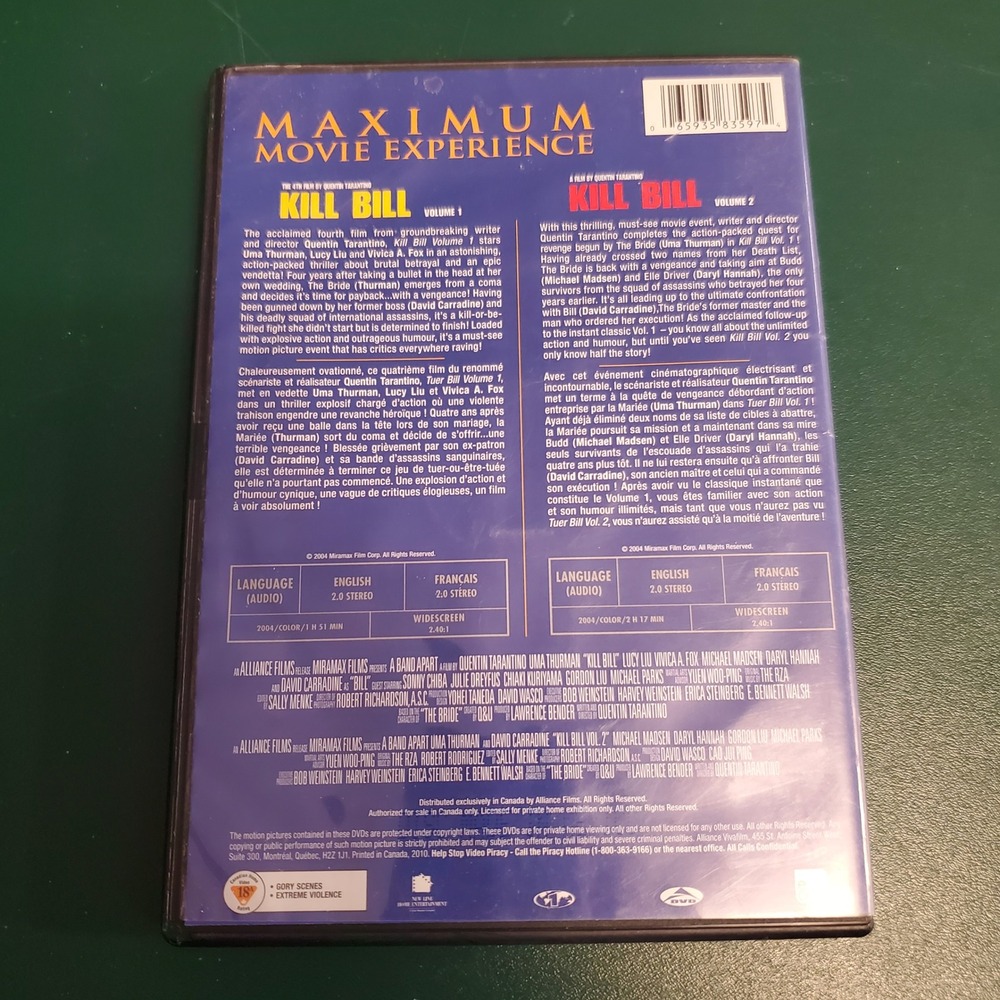 Kill Bill Volume 1 & 2 Double Feature DVD Quentin Tarantino Uma Thurman Action - Picture 2 of 5